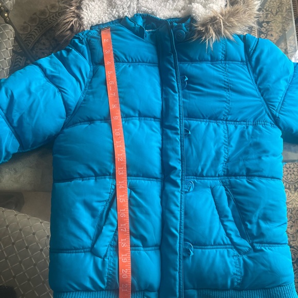 JUSTICE Vintage Puffer Coat Jacket w/detachable Faux Fur Hood Blue Sz 16 - Picture 14 of 15